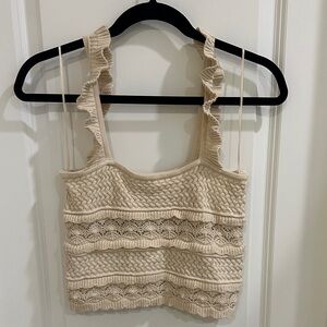 Together Beige Knit Ruffle Strap Crop Top